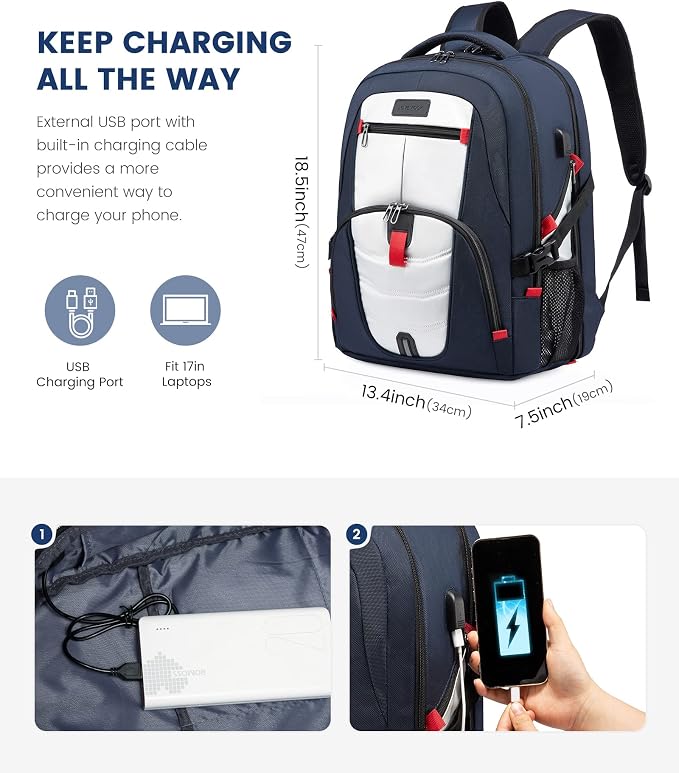 LOVEVOOK Large Laptop Backpack for Men,17.3Inch Heavy Duty Travel Backpack | TSA-Friendly with Anti-Theft,Carry On Flight Approved,College Work Bookbag,Water Resistant Business Backpack for Men Women - Image 3