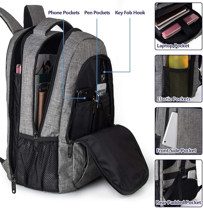 MATEIN Grey 17 Inch TSA Friendly Travel Laptop Backpack for Women and Men | Water Resistant, Flight Approved, Big Weekender Carry On Backpack, Luggage Sleeve, Business Meetings, College and Daily Use - Image 6