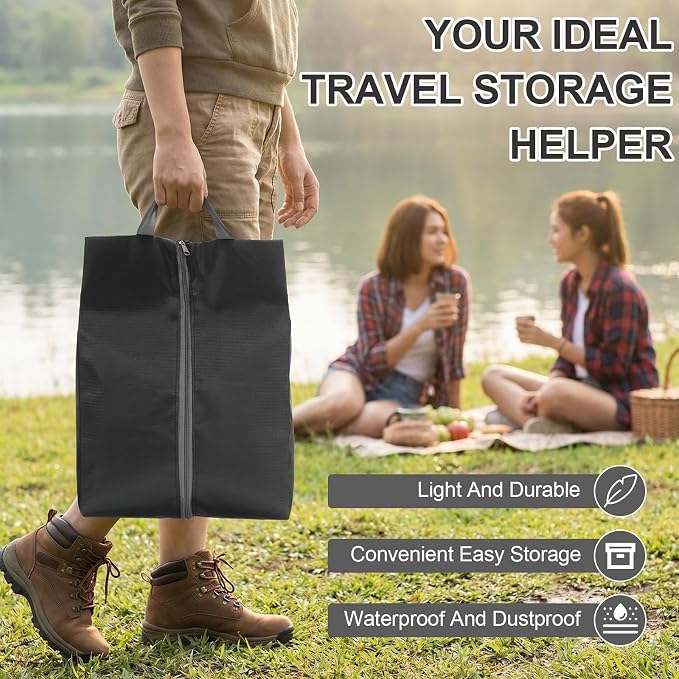 Shoe Bags for Travel, 12 Pack Portable Shoe Bags with Zipper, Black | Large, Waterproof, for Storage and Packing, Travel Essentials, for Women and Men - Image 5