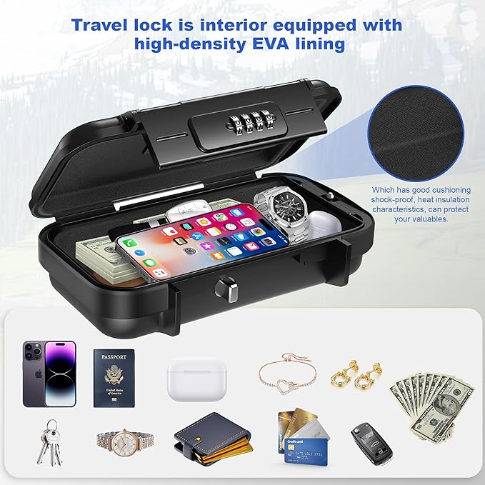 Portable Safe Box with Code, [Waterproof Anti-Theft ]Travel Safe, Combination Security Case Lock Box with Removable Wire Rope, for Home, Cars, Office, Vacation (Black) - Image 5