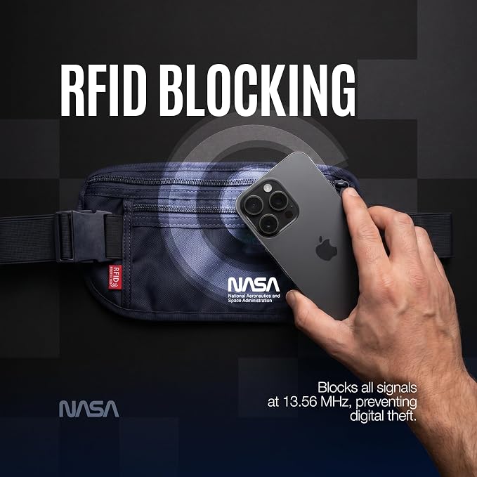 NASA Money Belt with RFID-Secured Passport Protection (Lunar Grey) | Concealed Carry | Genuine NASA Insignia | RFID Blocking | YKK Zippers | Breathable Mesh | Key Carabiner - Image 2