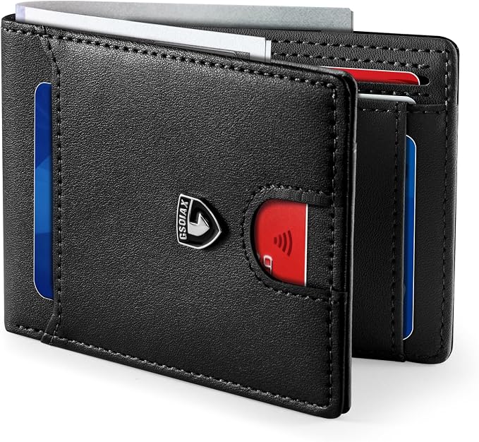 GSOIAX Slim Wallet for Men RFID Blocking Bifold Wallet Carbon Fiber Front Pocket Wallet with 11 Card Holder Minimalist Mens Wallet with Gift Box (Black-1) by GSOIAX