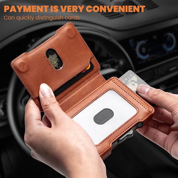 Wallet for Men, RFID Blocking Slim Mens Wallet with Money Clip | Minimalist Pop Up Card Case, ID Window, 9-11 Cards Capacity, Bifold Leather Front Pocket Wallet with Gift Box（Brown） - Image 2