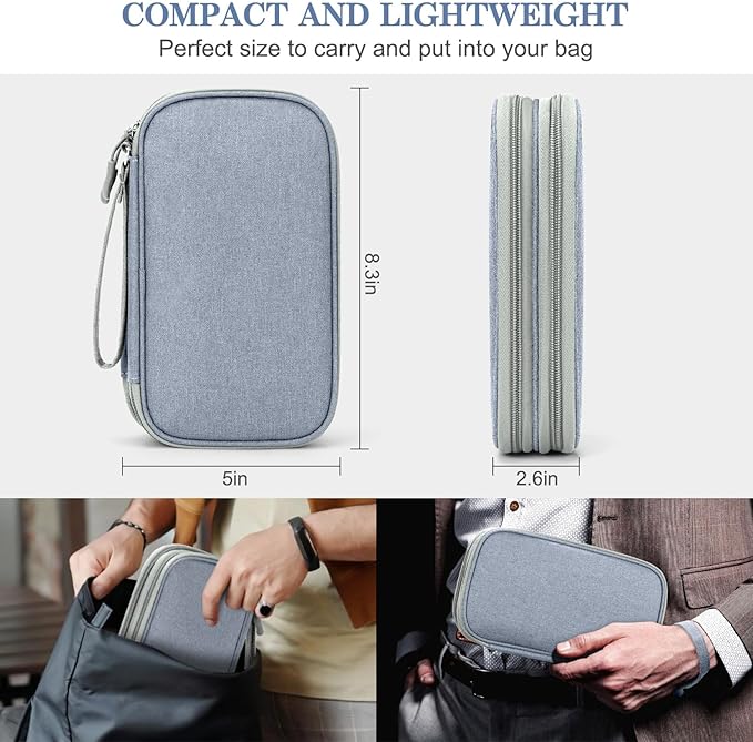 FYY Electronic Organizer, Travel Tech Pouch Bag, Medium, Light Grey | Wrist Strap, Waterproof, Double Layers Portable Electronics Travel Carrying Case for Cord, Charger, Daily Business Trips Use - Image 2