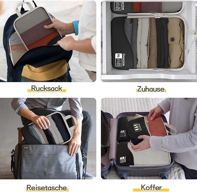 Compression Packing Cubes 8 Set, Dual Zipper Compression Packing Cubes for Travel, See-Through Mesh Packing Bags for Suitcases, Packing Cube with Shoe Bag (Black) - Image 7