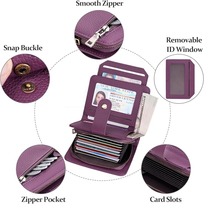 GAEKEAO Small Leather Credit Card Holder Wallets for Women RFID Blocking Bifold Wallet Zipper Pocket with Removable ID Window - Image 5