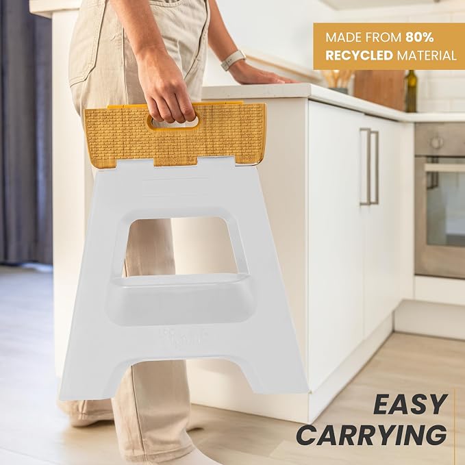 Vigar Compact Folding Step Stool, 16 in 2 Step, Gray Bamboo Print | 16 in Foldable Stool, Lightweight Portable Design, Handle, Non Slip Surface, Space-Saving, Supports up to 330 lb - Image 7