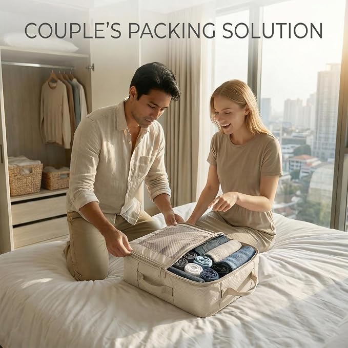 G-FORCE 3PC Compression Mesh Mid-Rectangular Packing Cube Set Stone Color | Space Saver Travel Organizer | Luggage Compression Cubes - Image 8