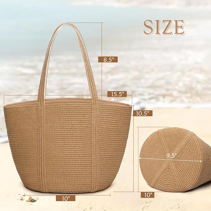 Tavaleu Straw Beach Bags for Women Tote Handbag Shoulder Hobo Bucket Bag | Lightweight, Foldable, PU Straps, Magnetic Closure, Zip Pocket, Reinforced Bottom, Summer Purse, Travel, Vacation, Daily Use - Image 4