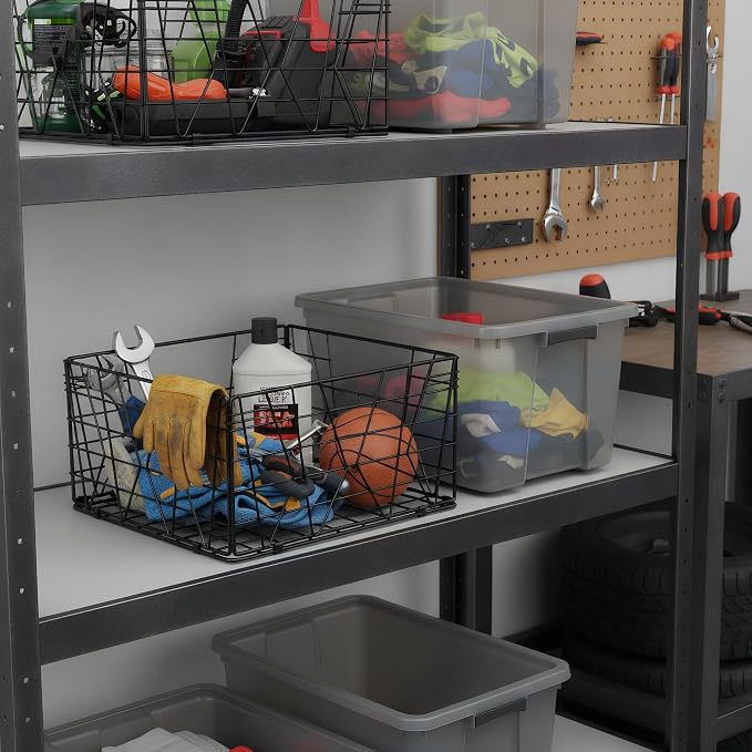 TOPZEA 2 Pack Black Metal Food Storage Basket for Pantry Organization, Foldable Wire Cabinet Organizers with Handle, Canned Goods Snack Baskets Freezer Bins for Organizing Kitchen, Bathroom, Garage - Image 7