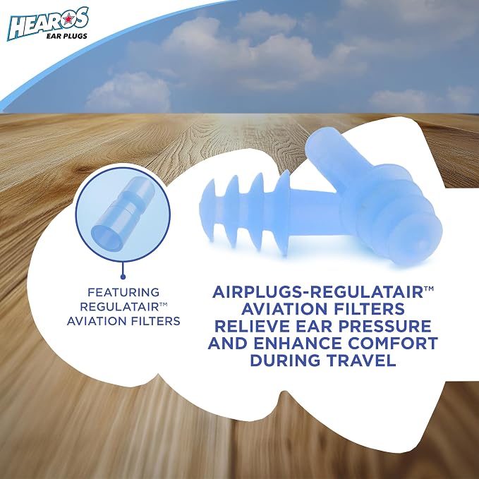 HEAROS AirPlugs Airline Pressure Reducing Earplugs, 1 Pair + Free Case, Latex Free Silicone, Reduce Ear Pain, NRR 20, Clear (5805) - Image 2