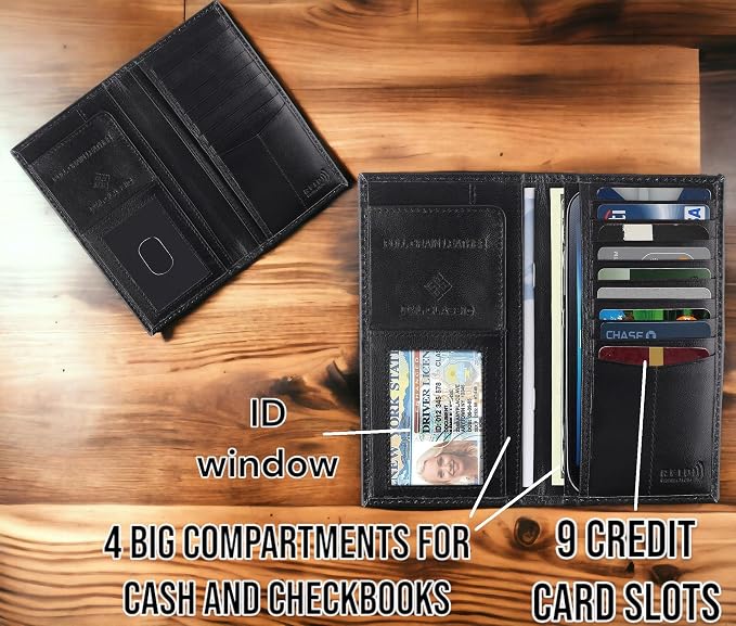 F&L CLASSIC Men's RFID Vintage Look Genuine Leather Long Bifold Wallet Checkbook Wallets,black skull,240-50 - Image 3