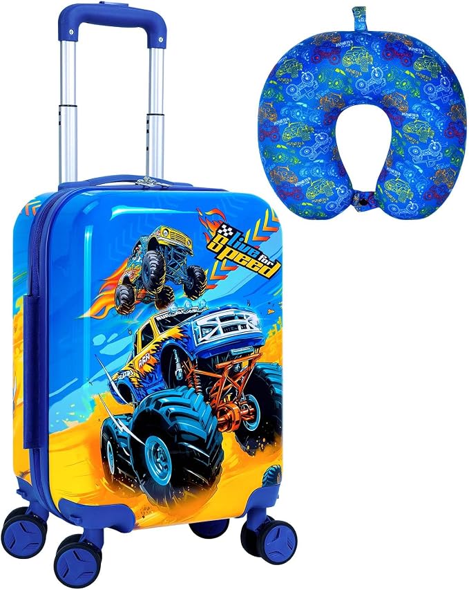 Lightweight Hardshell Spinner Kids Luggage Set 2PCS with Wheels - Airplane Approved Carry-On Suitcase for Boys & Children Ages 3-10, Car Rolling Suitcases Set for Elementary Toddler Travel by UFNDC