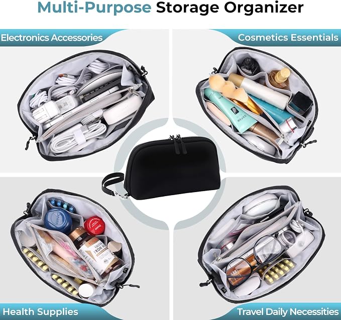 FYY Travel Cable Organizer - 8 Compartments, Lightweight, Water Repellent | With Wrist Strap, Portable Tech Pouch for Cord Charger, Travel and Business Trips Use, Soft Shell Nylon, Black (Large) - Image 8