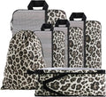 U+U 6 Set Compression Packing Cubes, Travel Organizers (Leopard) | Space-Saving & Drawstring Bag Included by UU