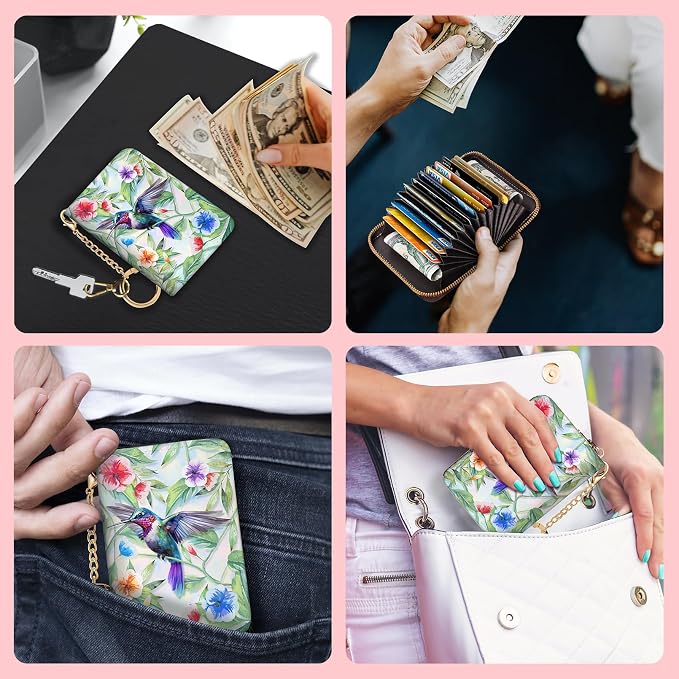 Blusabaca RFID Credit Card Holder Small Women Travel Wallet, Bird | Removable Keychain, Case with Zipper, Vegan PU Leather, Cash Coin Pocket, Business Accordion Purse, Ladies Female Gift - Image 3