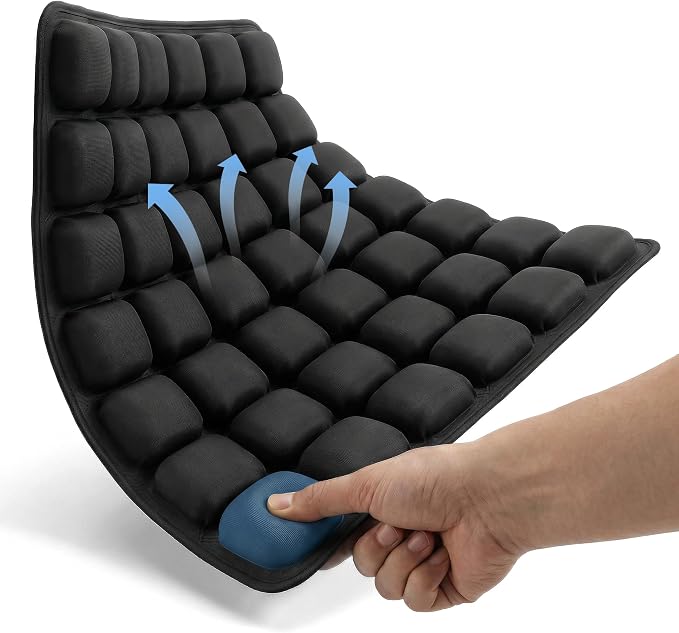 Sondour Travel Cushion Airplane Seat for Long Flights,42 Airbags Cushion | Press-Type Inflatable Wheelchair Seat Cushion for Car,Office,Stadium,Ergonomic Comfort Support Pressure Relief-Black by Starlo