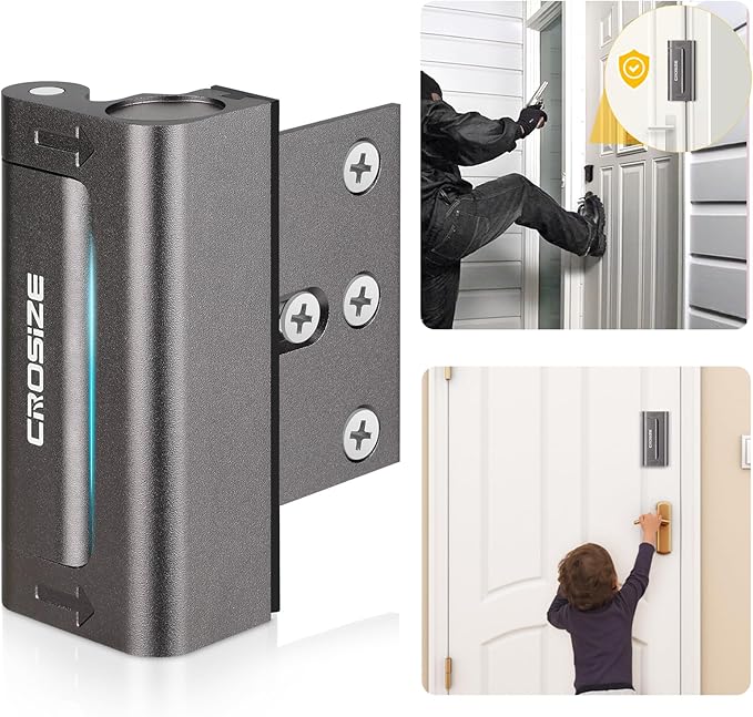 Home Security Door Lock, Door Reinforcement Lock for Kids Safety, Dark Gray | Withstands 1000 lbs of Impact, Door Lock for Front Door, Defender Door Locks Latch, Inside Door Lock, For Door Security by Crosize