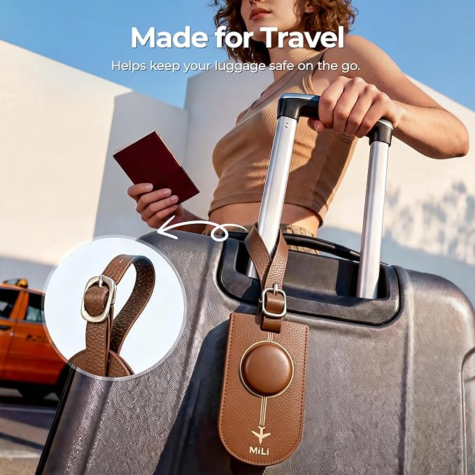 MiLi Smart Bluetooth Luggage Tracker Tag for iOS & Android | Works with Apple Find My & Google Find Hub, Anti-Lost Leather Travel Locator for Suitcase, Backpack & Gear, Brown - Image 8