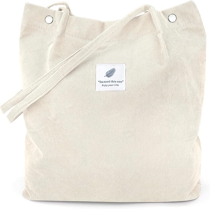 LHMTQVK Corduroy Tote Bags for Women, Large Capacity Tote Purse Reusable Grocery Shoulder Bag with Inner Pockets by LHMTQVK