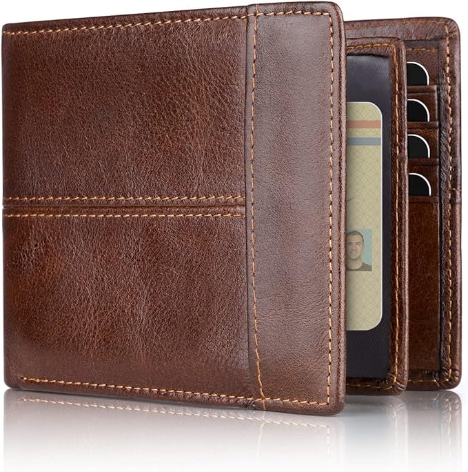 Swallowmall Mens Wallet Rfid Blocking Leather Wallet for Men Bifold Wallets with 1 ID Window 16 Card Slot Brown by Swallowmall