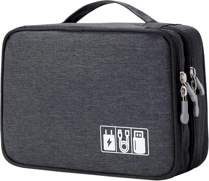 mygreen Electronic Accessories Organizer Bag, Waterproof Double Layer Travel Storage Case with Adjustable Padded Dividers, Portable Hard Pouch for Cables, Charger, Power Bank, Phone, Hard Drive Black by mygreen