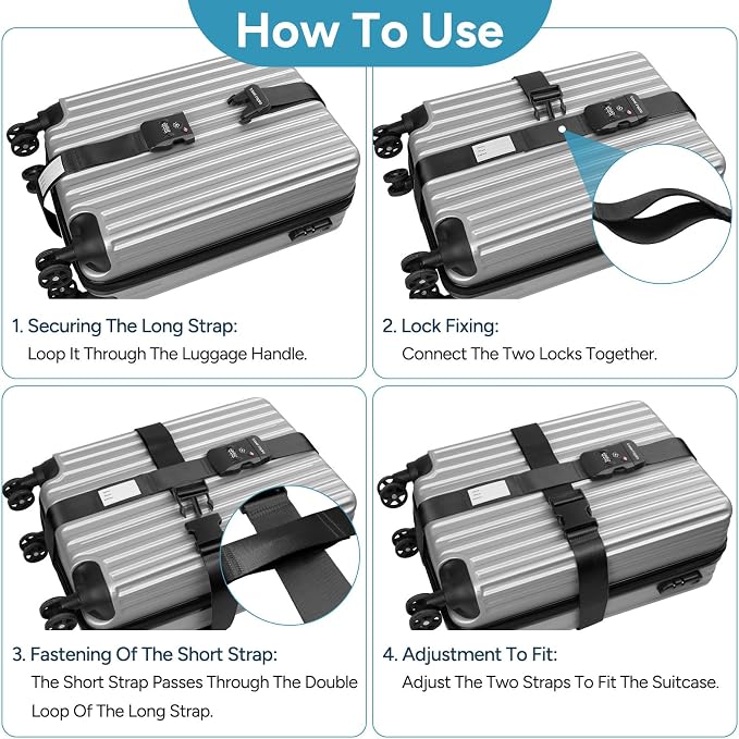 Travel Inspira Anti-Theft Suitcase Belt with TSA Lock | Heavy-Duty Nylon; TSA-Approved Lock with Tag; Adjustable 103-200cm; Secure Black Strap; 20-28 Inch Bags - Image 6