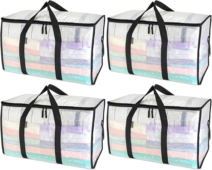 BALEINE 4-Pack Oversized Moving Bags with Reinforced Handles, Heavy-Duty Storage Tote for Clothes, Moving Supplies (Clear, 4-Pack) by BALEINE