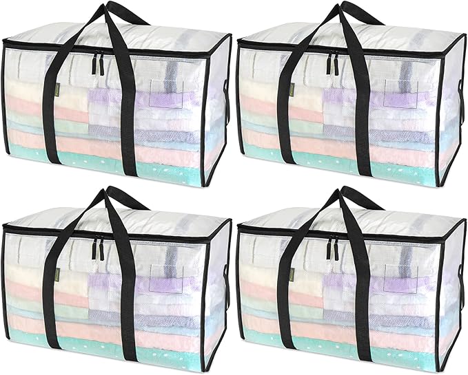 BALEINE 4-Pack Oversized Moving Bags with Reinforced Handles, Heavy-Duty Storage Tote for Clothes, Moving Supplies (Clear, 4-Pack) - Image 8