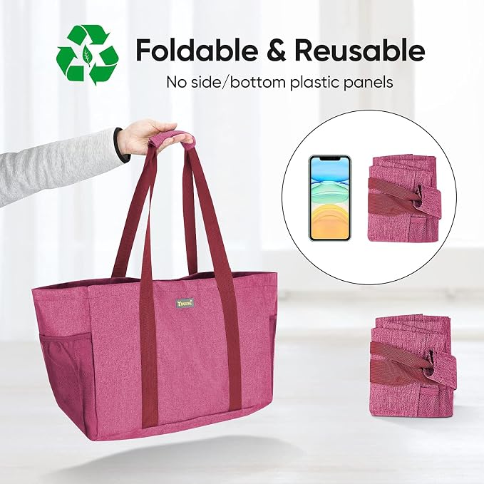 BALEINE Soft 9 Gallon Extra Large Utility Tote, Foldable Reusable Storage Bag (Berry Pink) - Image 3
