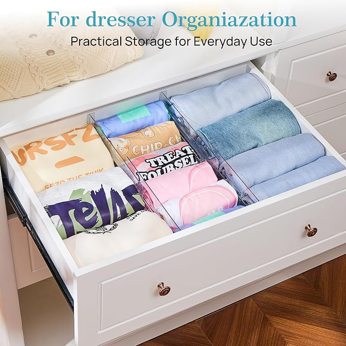 Vtopmart 12 Pack Drawer Dividers for Clothes, 4" High 10.2"-16.5" Adjustable Expandable Dresser Drawer Organizer, Clear Plastic Separators for Dresser, Baby Clothing, Underwear, Cosmetic, Toiletries | Expandable Dresser Drawer Organizer, Clear Plastic ... - Image 4