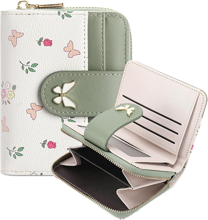 Small Wallet for Women Rfid Bifold Leather Card Holder Wallet With Zipper Pocket by FALANMULE