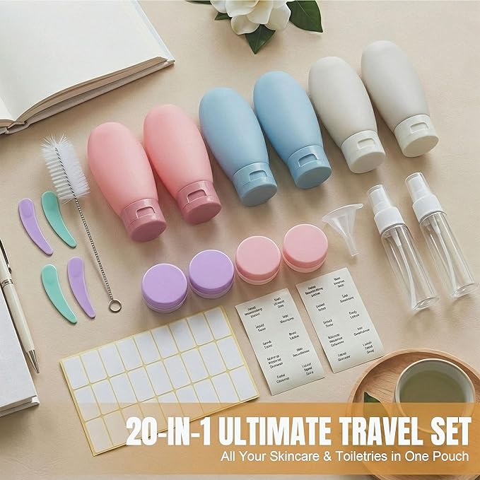DEWSENSI 20 Pack Travel Bottles for Toiletries, Travel Size Containers Kit | TSA Approved, Leak Proof, Plastic, Refillable Travel Accessories for Shampoo Conditioner Lotion Liquids - Image 2