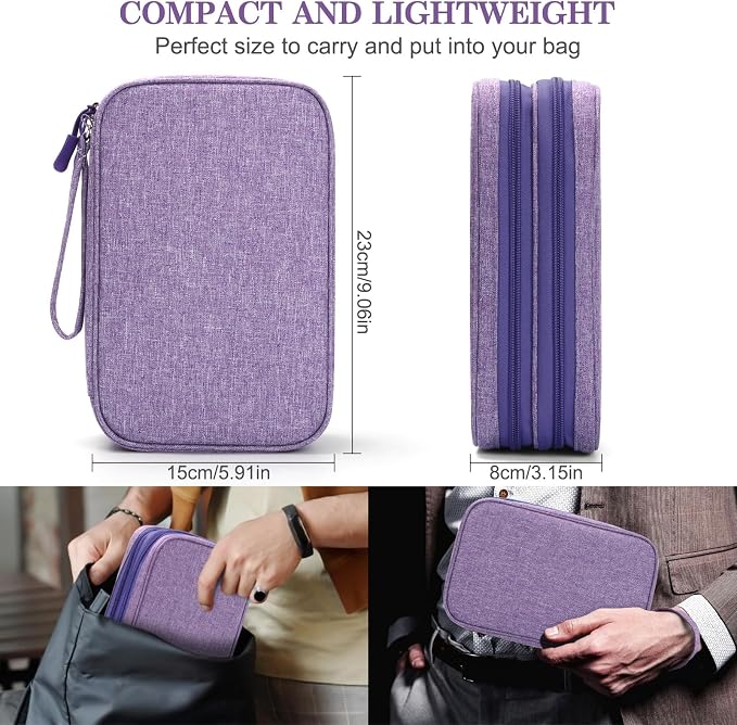 FYY Electronic Organizer, Travel Tech Pouch Bag, Large, Dark Purple | Wrist Strap, Waterproof, Double Layers Portable Electronics Travel Carrying Case for Cord, Charger, Daily Business Trips Use - Image 2