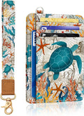 Yonlevres Sea Turtle Credit Card Holder Slim RFID Wallet Women Wristlet | Front Pocket, Handy, RFID Blocking, Woman Girls Ladies Gifts, D-ring for Keychain,Thin Mini Card Case, ID Window, PU Leather by Yonlevres