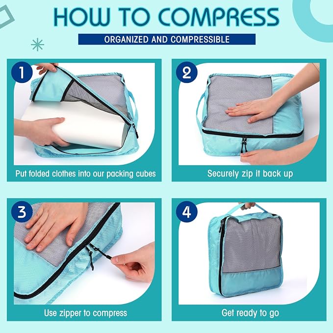 5 Pcs Packing Cubes for Suitcase Large Travel Cubes Carry on Luggage Organizer Bags for Clothes Accessories(Mixed,Blue) - Image 4