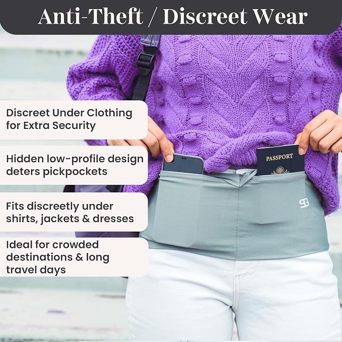 Running Belt Money Belt 4-Pocket Phone Holder | No-bounce Fanny and Waist Pack, 4 Large Security Pockets and Zipper, Fits All Size Phones Travel Documents and Passport - Image 8