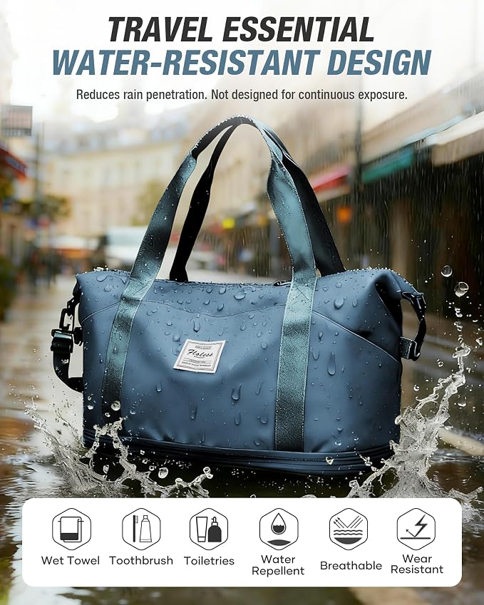 Foldable Travel Bag Expandable Duffle Bag for Women Men, Large Weekend Bags | Waterproof Carry On Personal Item Duffel Bag 40L Double-layer, Overnight Weekender Bags with Luggage Sleeve, Peacock Blue - Image 7
