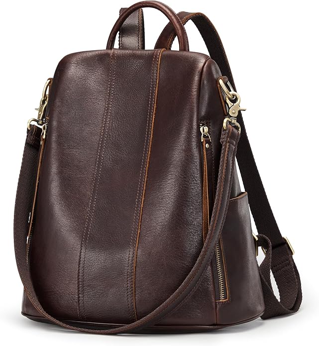 S-ZONE Leather Backpack Purses for Women Antitheft Rucksack Shoulder Bag Medium | Genuine Leather, Medium Fits 9.7-inch Tablet, for Work Travel Daily Commute, Multi Pockets, Adjustable Dual Straps - Image 8