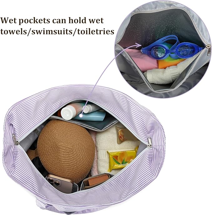 LEDAOU Beach Bag Waterproof Sandproof Women Beach Tote Pool Bag with Zipper for Swim Gym Grocery Travel with Wet Pocket | Sandproof - Image 5