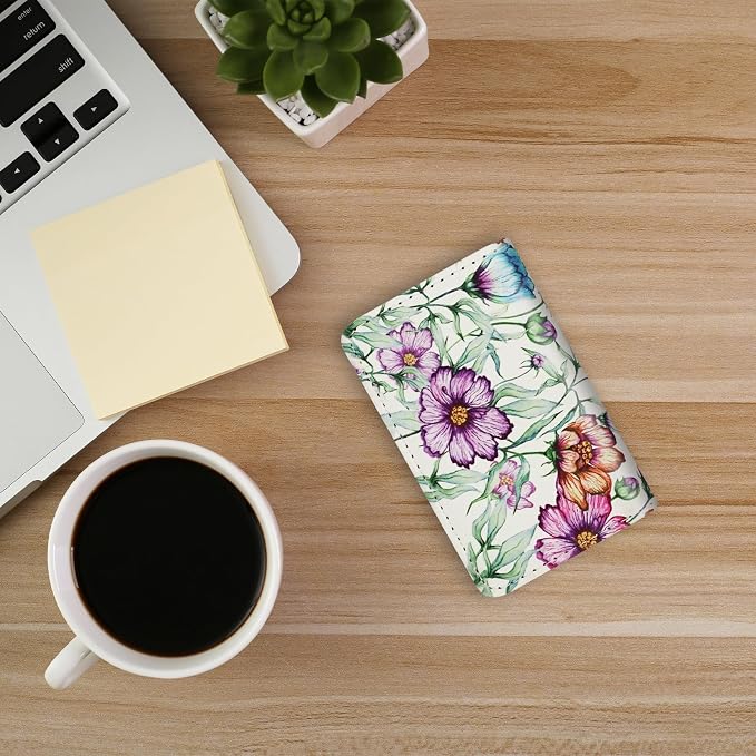 Business Card Holder，PU Leather Business Card Case Color Printing Pattern Card Holder Wallet，Pockets Magnetic Credit Card Holders for Men and Women - Colorful Daisy - Image 6