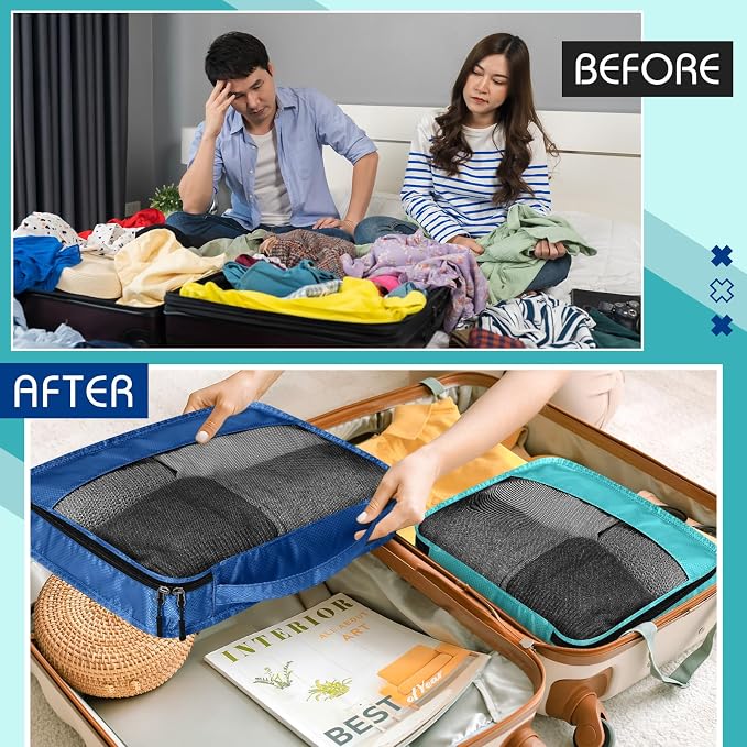 5 Pcs Packing Cubes for Suitcase Large Travel Cubes Carry on Luggage Organizer Bags for Clothes Accessories(Mixed,Blue) - Image 6