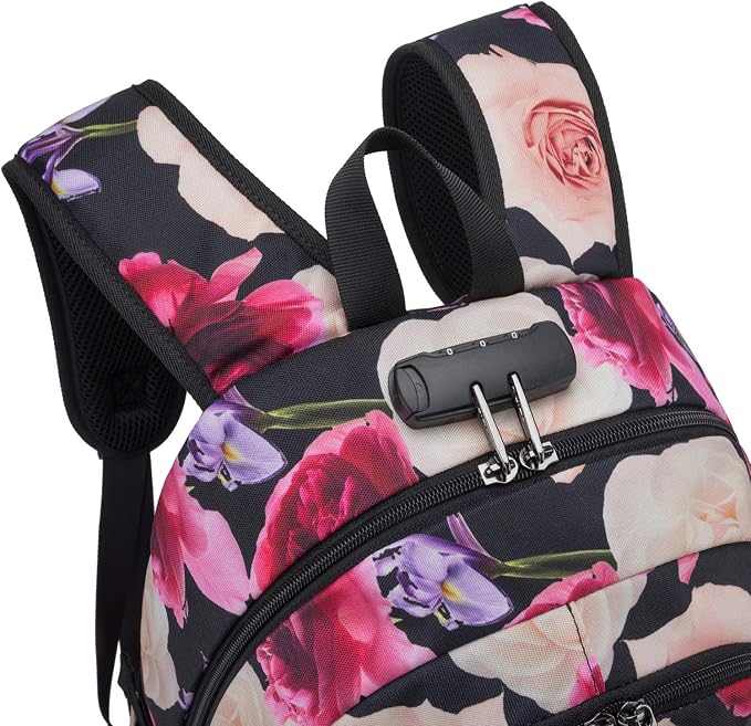 Tzowla Business Laptop Backpack Water Resistant Anti-Theft with USB Charging Port and Lock 15.6 Inch Computer Backpacks for Men, Women, Casual Hiking Travel Daypack (Flower) - Image 4