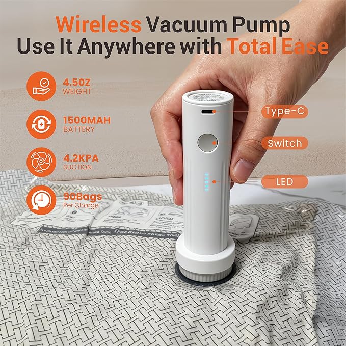15 Pack Vacuum Storage Bags with Electric Pump for Travel Luggage Clothes | Travel compression space saver vacuum seal bags for closet storage, portable electric pump included for suitcase packing - Image 2
