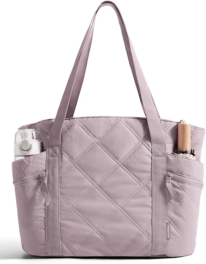 BAGSMART Crush Tote Bag for Women, 20L Puffer Work Tote with Zipper | Quilted Nurse Hospital Bag For Travel College Gym by BAGSMART