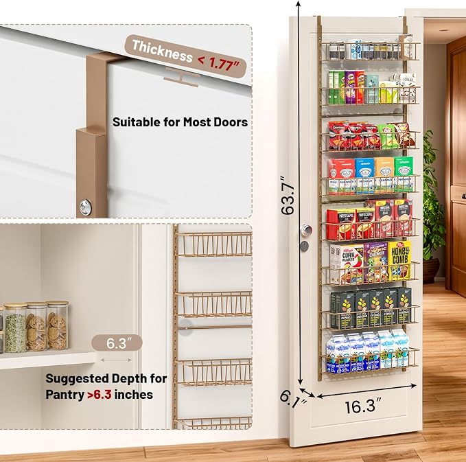 ElegantArray 8-Tier Pantry Door Organizer, Brown | Over The Door Pantry Organizer Rack and Storage, Hanging Spice Rack Shelves Door, Home Office Laundry Room Bathroom & Kitchen - Image 3