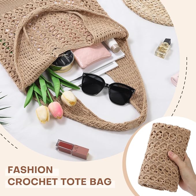 Sightor Crochet Tote Bag, Mesh Beach Bag Knit Summer Hobo Bag for Women | Beach Tote bag Vacation Outfits Aesthetic Boho Bag - Image 6