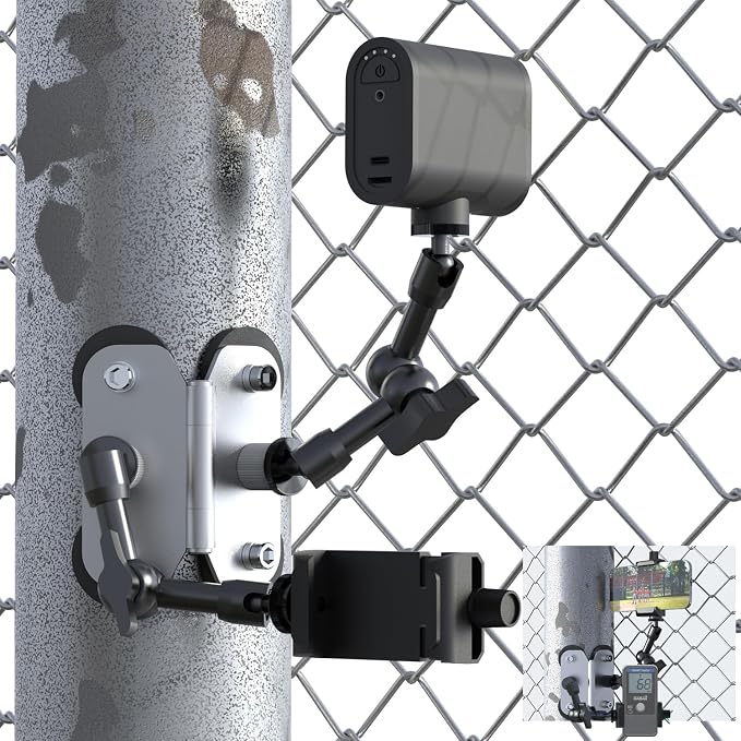 Magnetic Fence Mount - Post Mount for Mevo Start, GoPro, iPhone and Action Cameras, Two 1/4" Points Camera Magnet Holder for Game Changer at Baseball Field - Dual Arm by MOHOSOKO