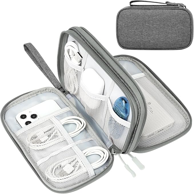 FYY Electronic Organizer, Travel Tech Pouch Bag, Medium, Dark Grey | Wrist Strap, Waterproof, Double Layers Portable Electronics Travel Carrying Case for Cord, Charger, Daily Business Trips Use by FYY