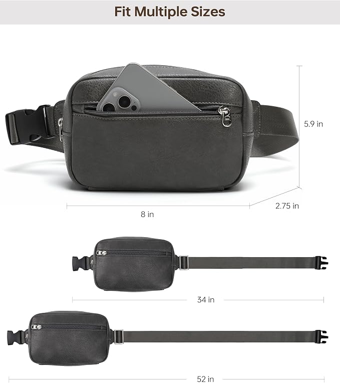 Vegan Leather Men's Women's Outdoor Sports Waist Bag Fanny Packs with Adjustable Strap for Travel, Hiking, Climbing, Jogging, Hiking - Deep Grey - Image 6